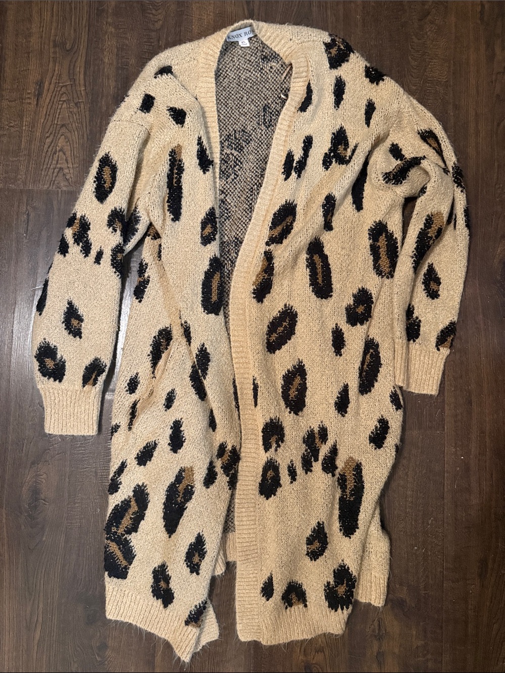 Knox Rose Beige Leopard-Print Open Front Cardigan